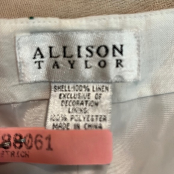 ALLISON TAYLOR size 12 Embroidered Floral Vine Crop Pant Lined Linen Elegant - Picture 5 of 12